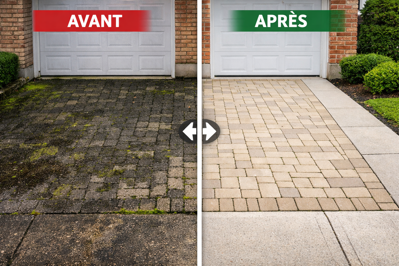 Avant après d’une entrée nettoyée par Lavage à pression de l’Est