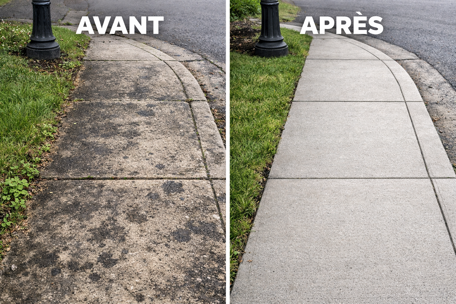 Avant après trottoir nettoyé